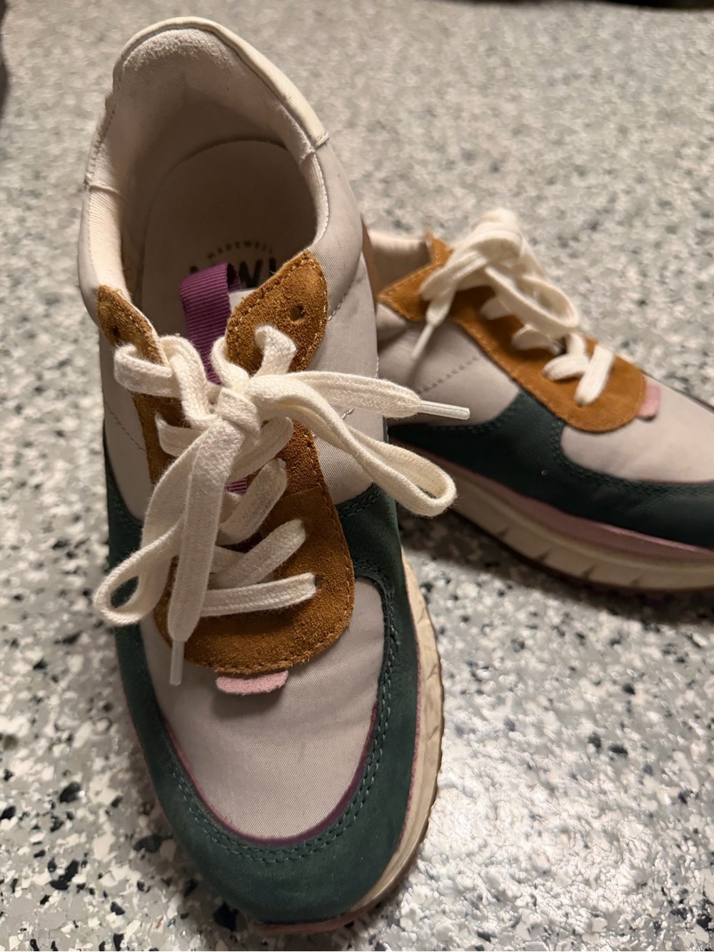 Madewell Colorblock Suede & Leather Sneakers — Green, Tan, Pink